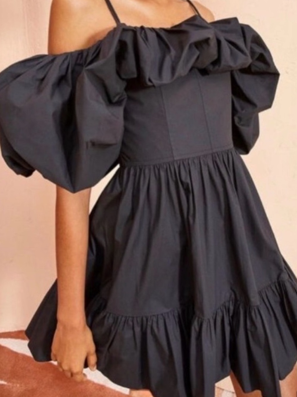 Ulla Johnson “Lila” Mini Dress Black Cotton Size 4 Off Shoulder